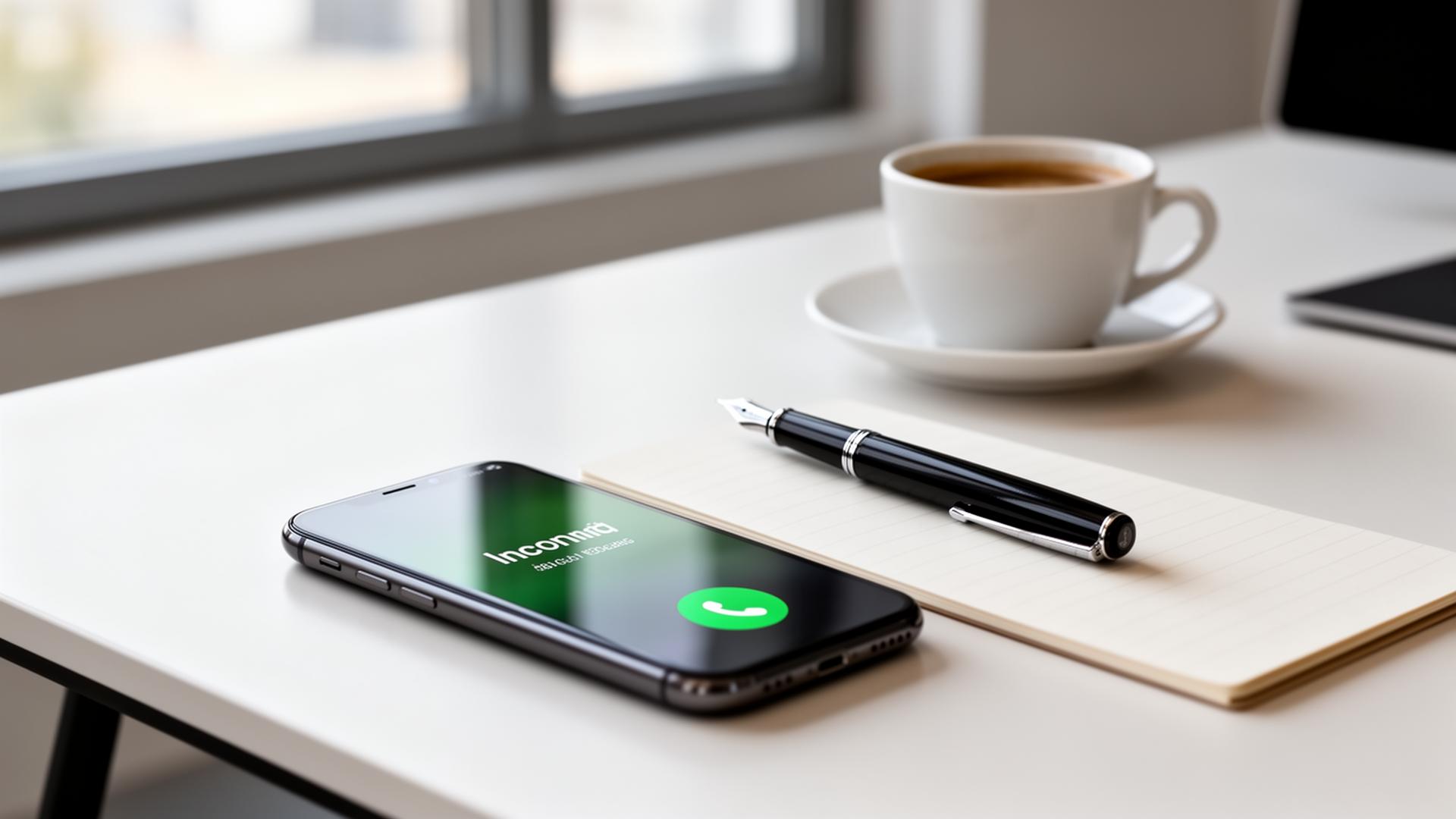 Telefon na biurku z połączeniem przychodzącym